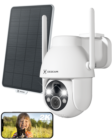 2.4GHz Wi-Fi Solar Camera Outdoor Wireless 2K PTZ Security Cameras with AI Motion Detection