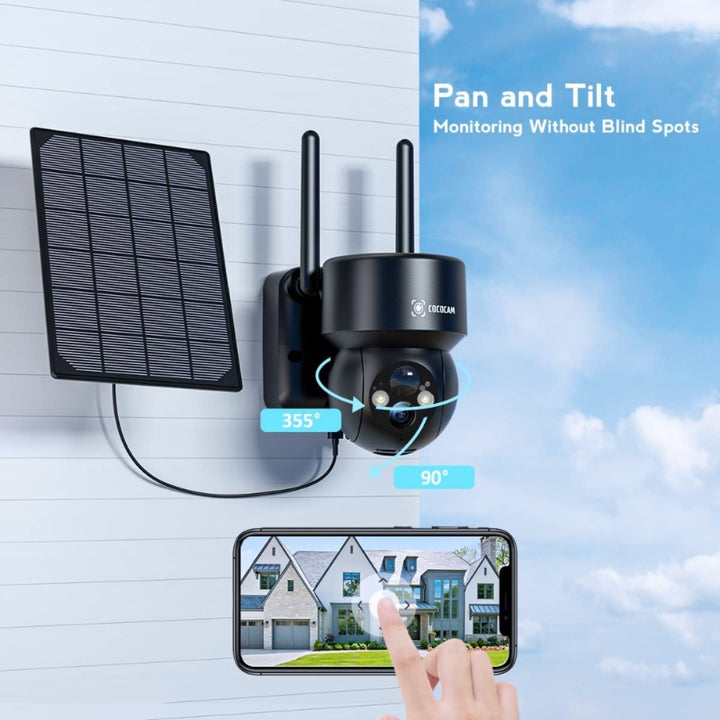 Solar Security Camera 1080P PTZ Camera Outdoor Wireless with PIR